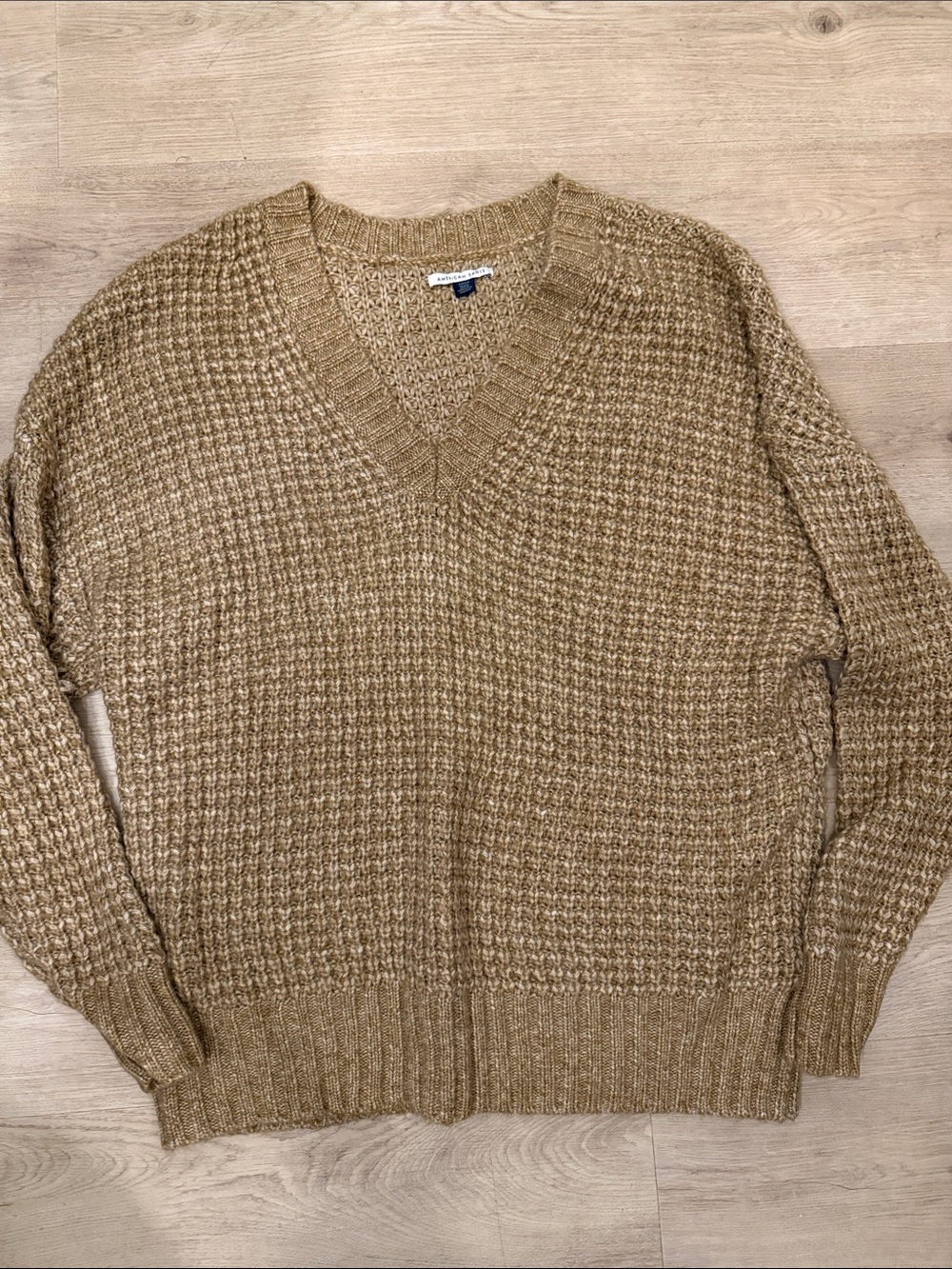 American Eagle Outfitters V-Neck Sweater in Tan/Brown